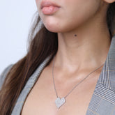 Silver Zircon Heart Pendant with Link Chain